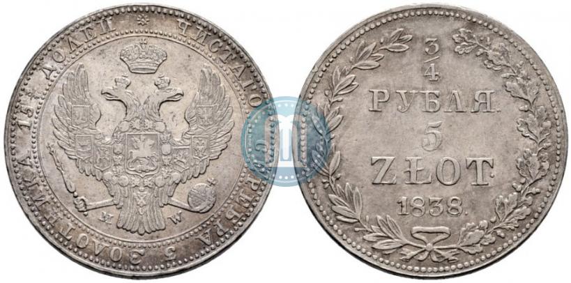 Picture 3/4 roubles - 5 złotych 1838 year MW 