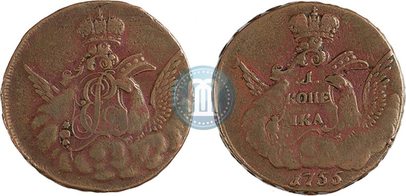 Picture 1 kopeck 1755 year  