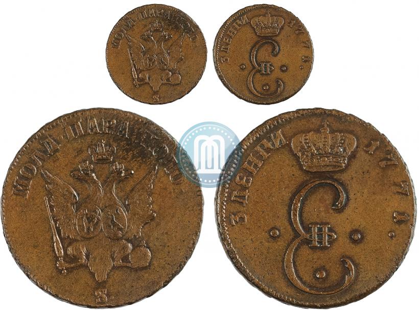 Фото Пара - 3 денги 1771 года S "Большой орел"
