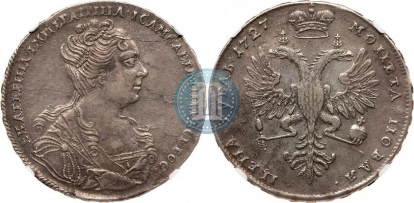 Фото 1 рубль 1727 года  "Московский тип, портрет вправо"
