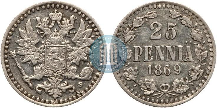 Фото 25 пенни 1869 года S 
