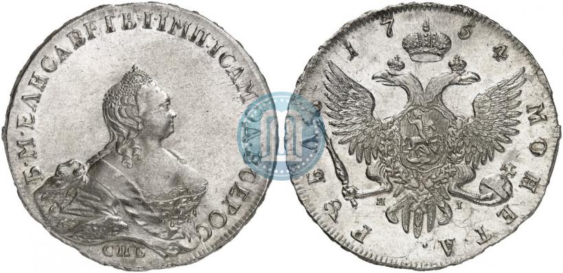 Фото 1 рубль 1754 года СПБ-ЯI "Портрет работы Бенджамина Скотта"