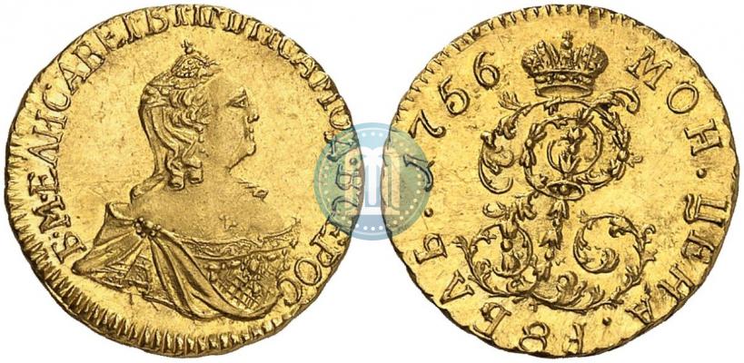 Фото 1 рубль 1756 года  "С вензелем Елизаветы. Пробный"