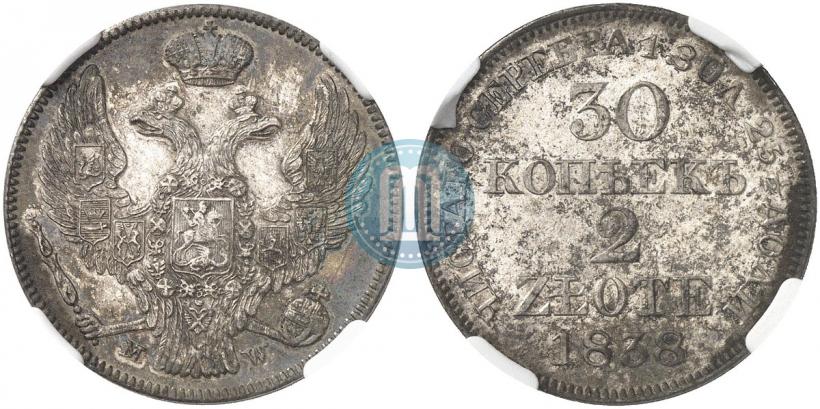 Picture 30 kopecks - 2 złotych 1838 year MW 
