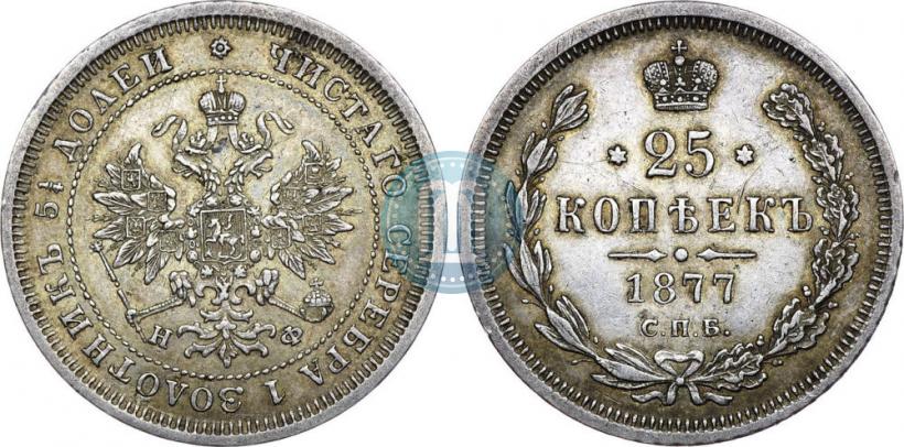 Фото 25 копеек 1877 года СПБ-НФ 