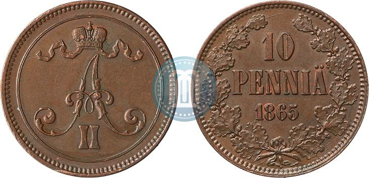 Фото 10 пенни 1865 года  