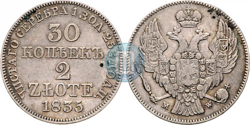Picture 30 kopecks - 2 złotych 1835 year MW 