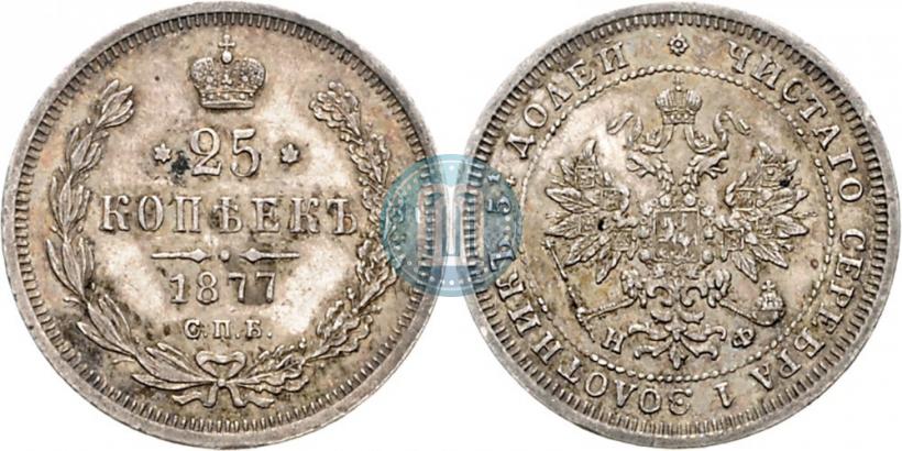 Фото 25 копеек 1877 года СПБ-НФ 