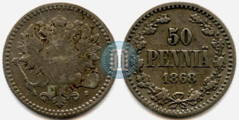 Фото 50 пенни 1868 года S 