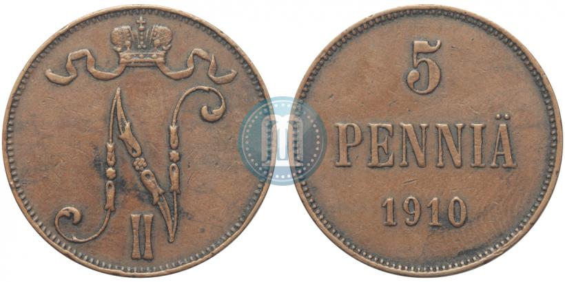 Picture 5 pennia 1910 year  