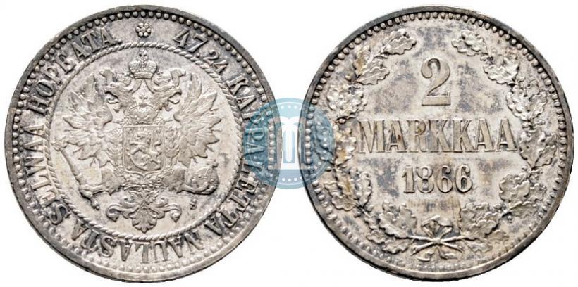 Picture 2 markkaa 1866 year S 