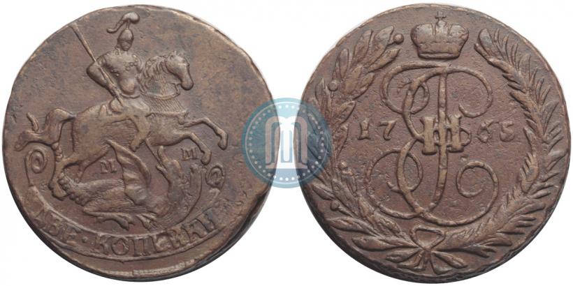 Фото 2 копейки 1765 года ММ 