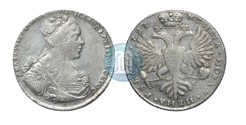 Фото 1 рубль 1727 года СПБ "Петербургский тип, портрет вправо"