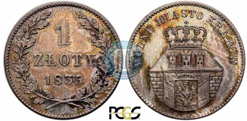 Picture 1 złoty 1835 year  "Free city of Kraków"