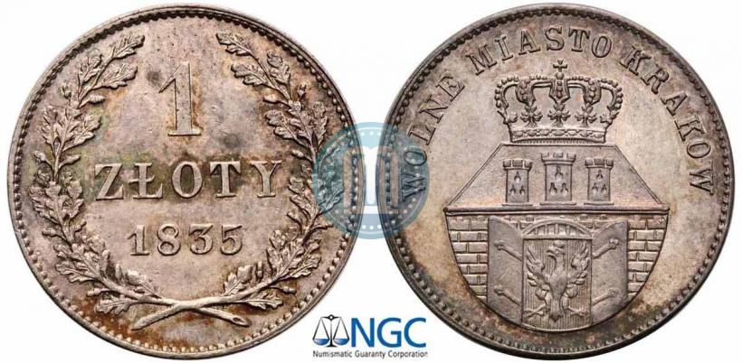 Picture 1 złoty 1835 year  "Free city of Kraków"