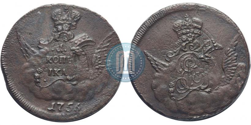 Picture 1 kopeck 1756 year  