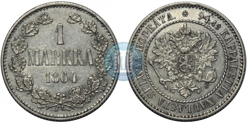 Picture 1 markka 1864 year S 