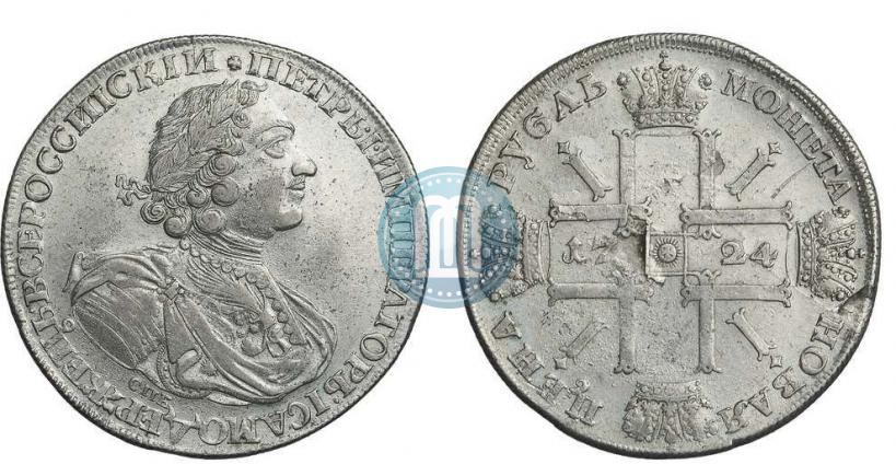 Фото 1 рубль 1724 года СПБ "Солнечный, в латах"