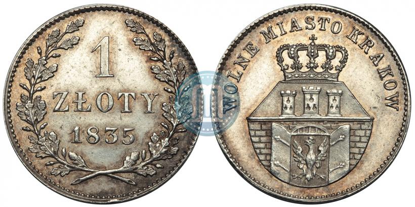 Picture 1 złoty 1835 year  "Free city of Kraków"