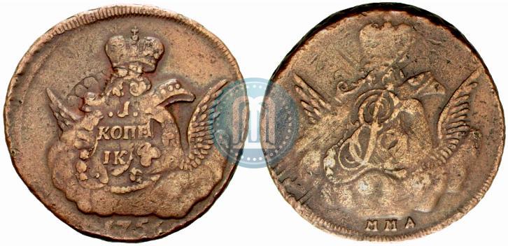 Picture 1 kopeck 1756 year ММД 