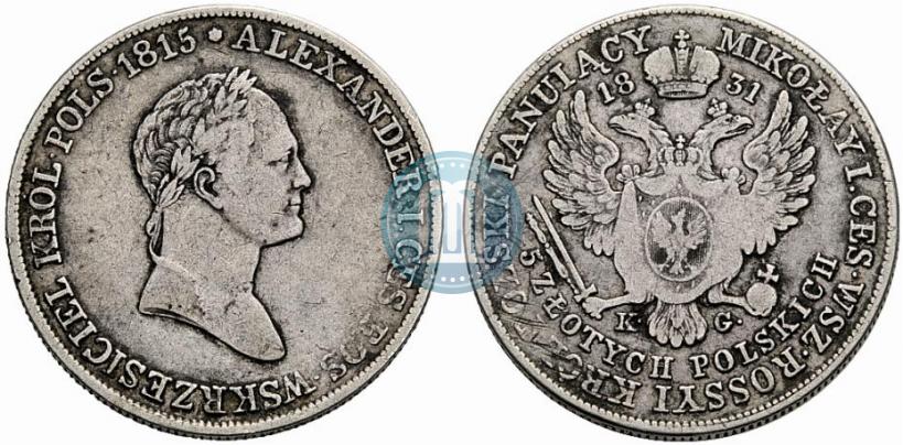 Picture 5 złotych 1831 year KG 