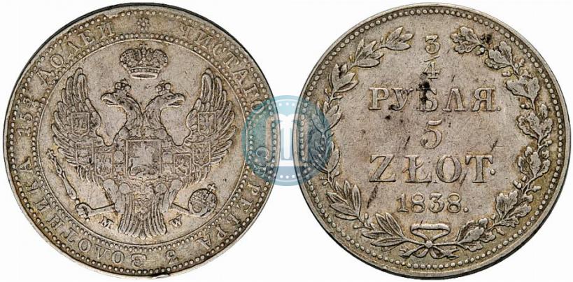Picture 3/4 roubles - 5 złotych 1838 year MW 
