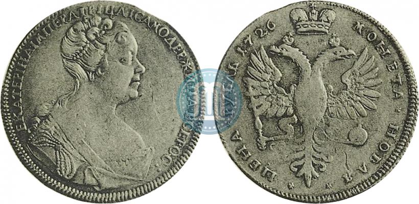 Фото 1 рубль 1726 года СПБ "Петербургский тип, портрет вправо"