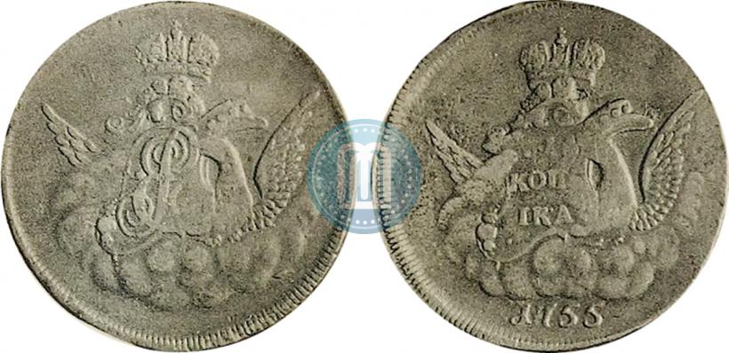 Picture 1 kopeck 1755 year  