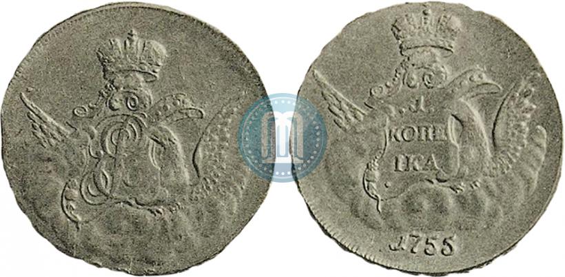 Picture 1 kopeck 1755 year  