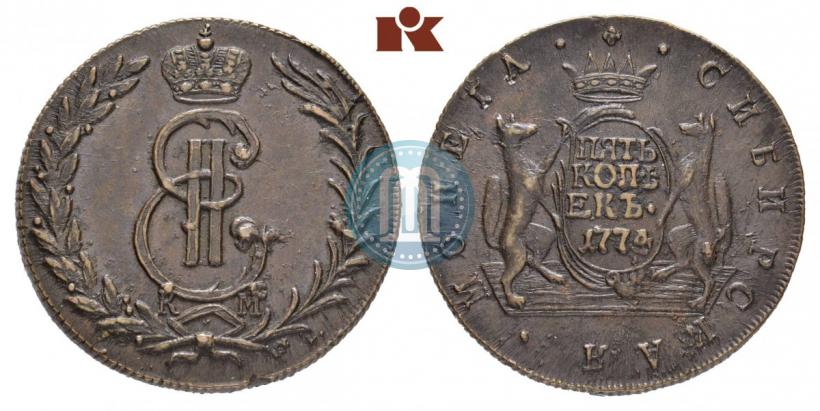 Фото 5 копеек 1774 года КМ 