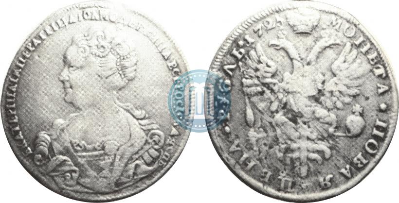 Фото 1 рубль 1725 года СПБ "Петербургский тип, портрет влево"