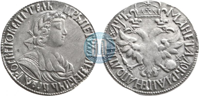 Picture Poltina 1702 year  "With a ribbon near the wreath"