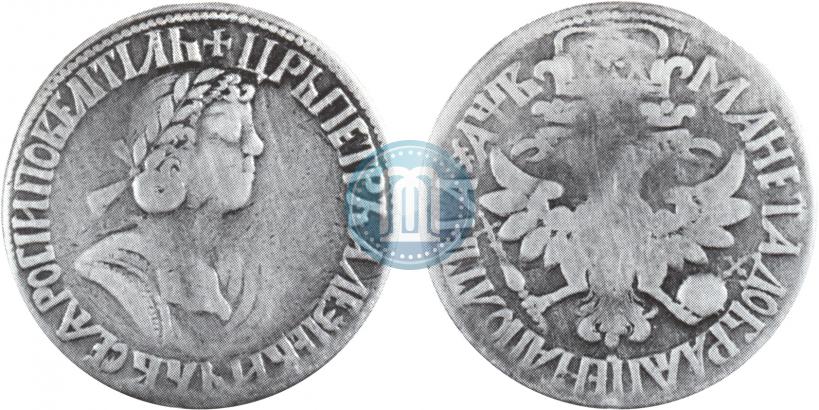 Picture Poltina 1702 year  "With a ribbon near the wreath"