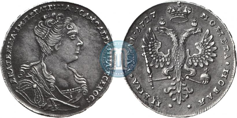 Фото 1 рубль 1727 года  "Московский тип, портрет вправо"