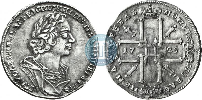 Фото 1 рубль 1725 года  "Портрет в античных доспехах"