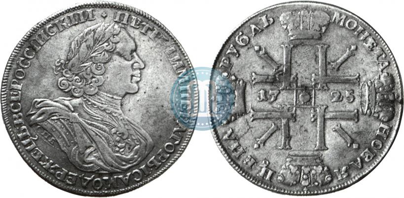 Фото 1 рубль 1725 года СПБ "Солнечный в латах"