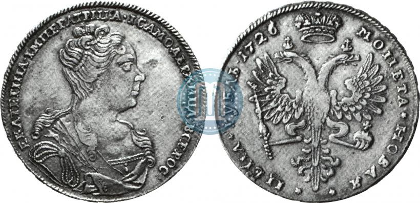 Фото 1 рубль 1726 года  "Московский тип, портрет вправо"