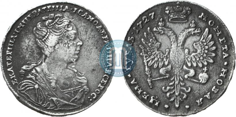 Фото 1 рубль 1727 года  "Московский тип, портрет вправо"