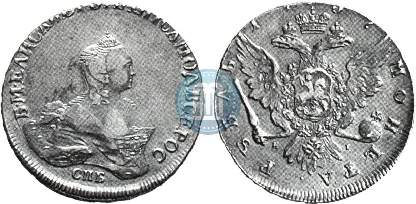 Фото 1 рубль 1757 года СПБ-ЯI "Портрет работы Б. Скотта"