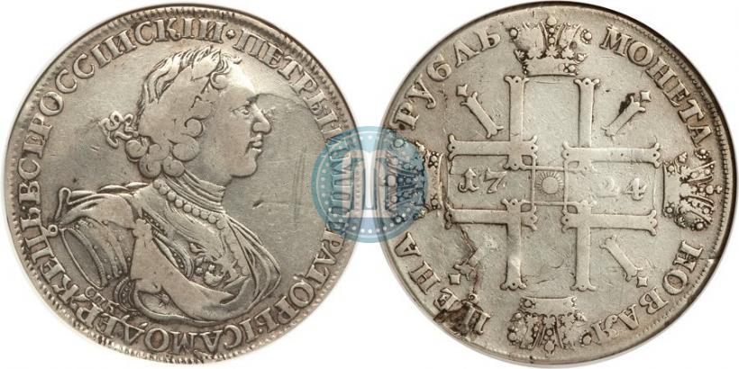 Фото 1 рубль 1724 года СПБ "Солнечный, в латах"