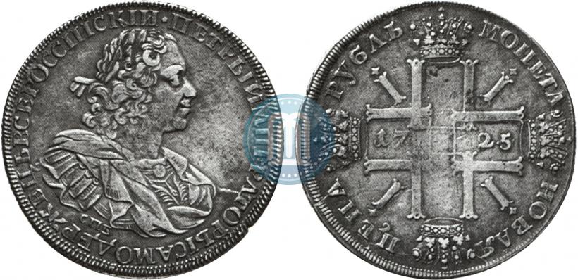 Фото 1 рубль 1725 года СПБ "Солнечный, в наплечниках"