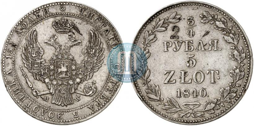 Picture 3/4 roubles - 5 złotych 1840 year MW 