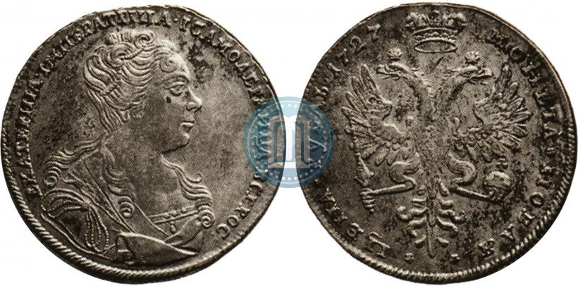 Фото 1 рубль 1727 года  "Московский тип, портрет вправо"