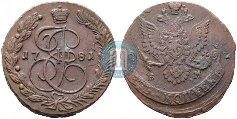 Picture 5 kopecks 1781 year ЕМ 