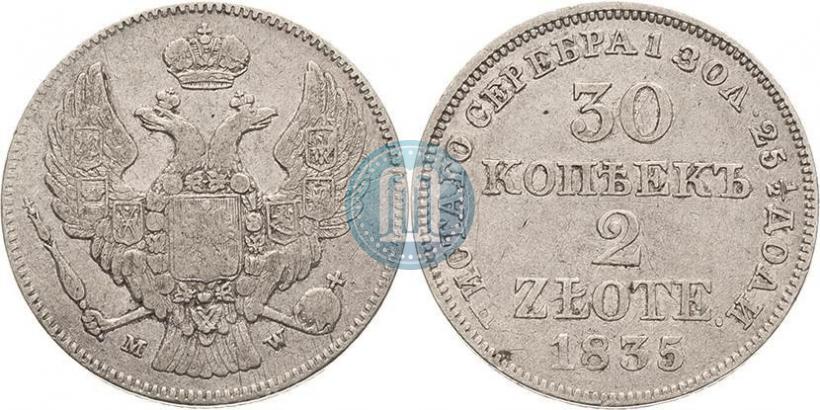 Picture 30 kopecks - 2 złotych 1835 year MW 