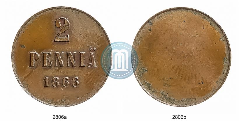 Picture 2 pennia 1866 year  "Pattern"