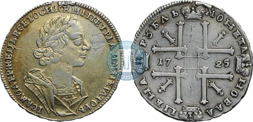 Фото 1 рубль 1725 года  "Портрет в античных доспехах"