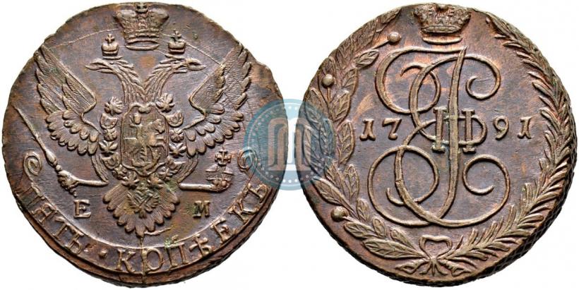 Picture 5 kopecks 1791 year ЕМ 