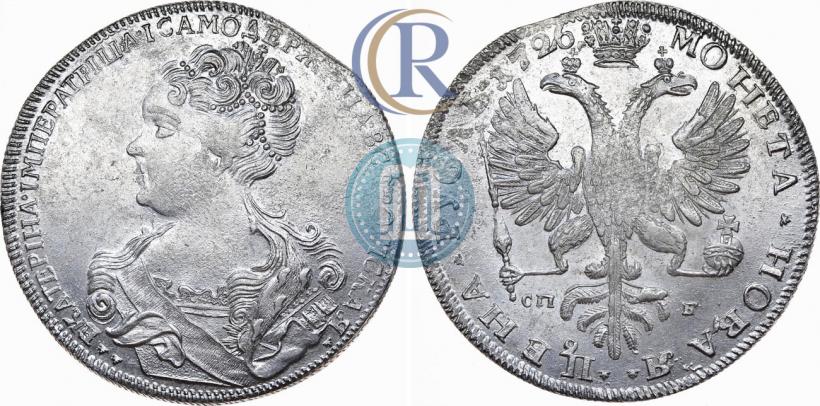 Фото 1 рубль 1726 года СПБ "Петербургский тип, портрет влево"