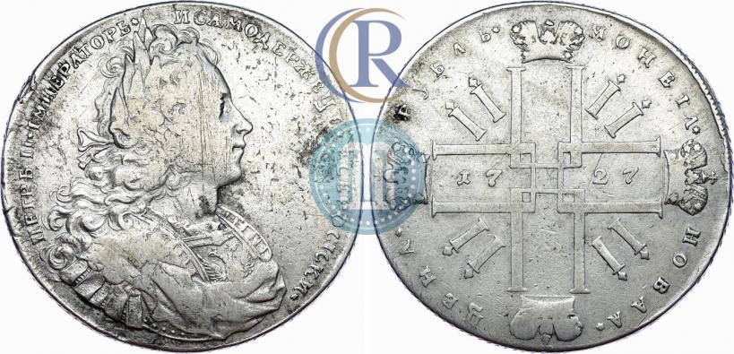 Фото 1 рубль 1727 года  "Монограмма на реверсе. Пробный"
